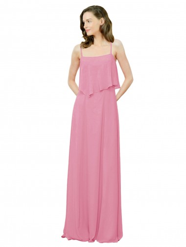 Spaghetti Strap Chiffon Bridesmaids Dress with Ruffle Overlay Bristol