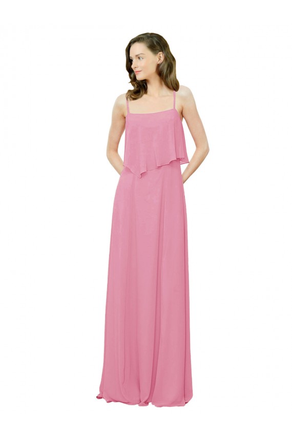 Spaghetti Strap Chiffon Bridesmaids Dress with Ruffle Overlay Bristol