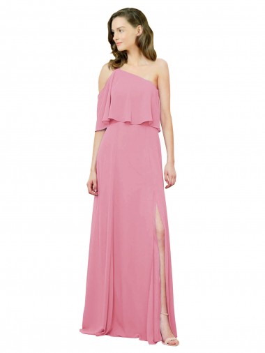 Sleeved One Shoulder Chiffon Bridesmaids Dress with Draped Ruffle Overlay Bristol