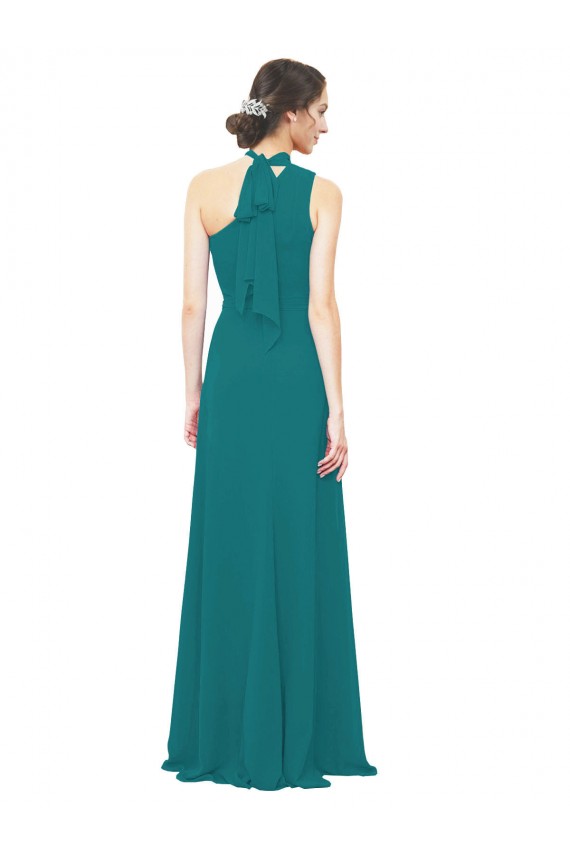 One Shoulder Chiffon Bridesmaids Dress with Scarf Tie Neckline Bristol