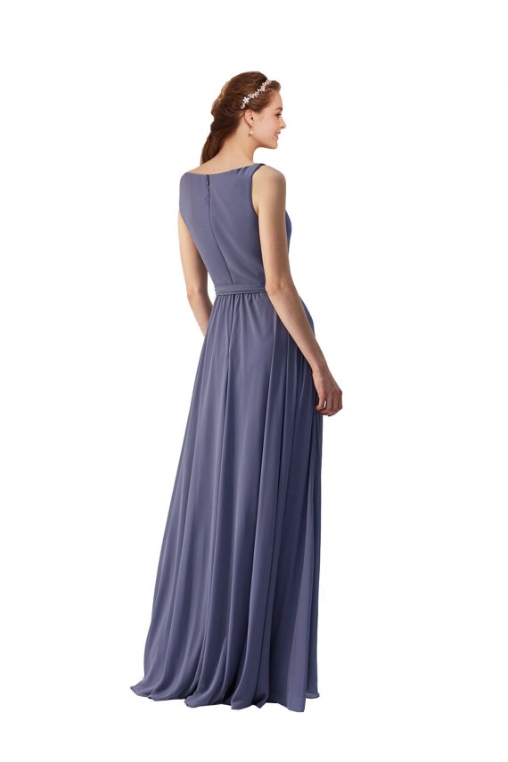 V-Neck Long Draped A-Line Chiffon Bridesmaid Dress Bristol