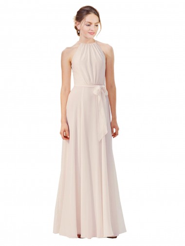Tie Neck Long Chiffon A-Line Bridesmaid Dress with Sheer Back Bristol