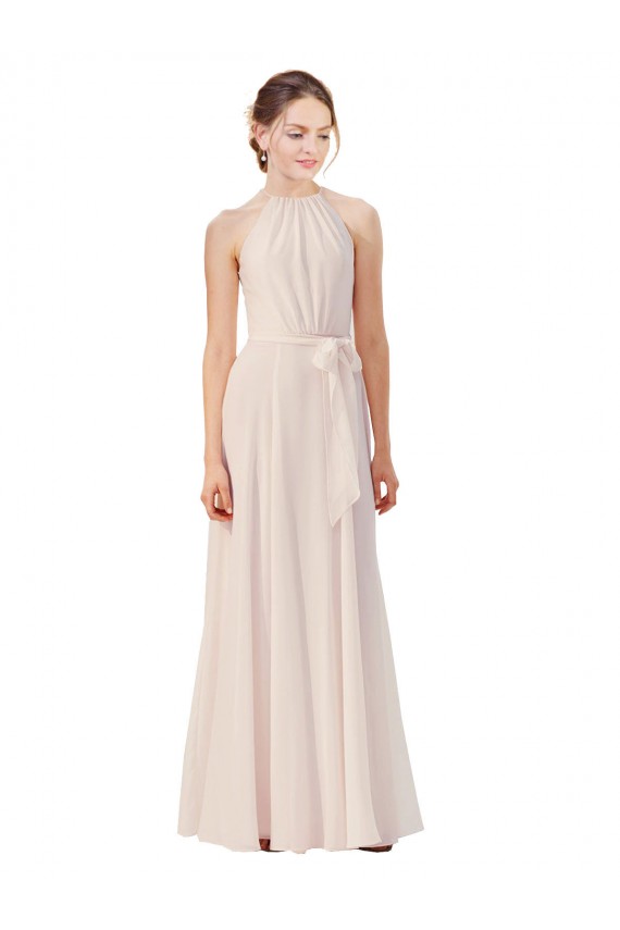 Tie Neck Long Chiffon A-Line Bridesmaid Dress with Sheer Back Bristol