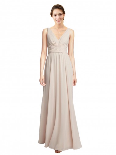 Long V-Neck Chiffon Bridesmaids Dress with Double Straps Bristol