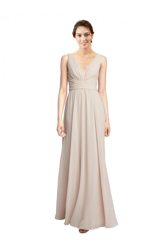 Long V-Neck Chiffon Bridesmaids Dress with Double Straps Bristol
