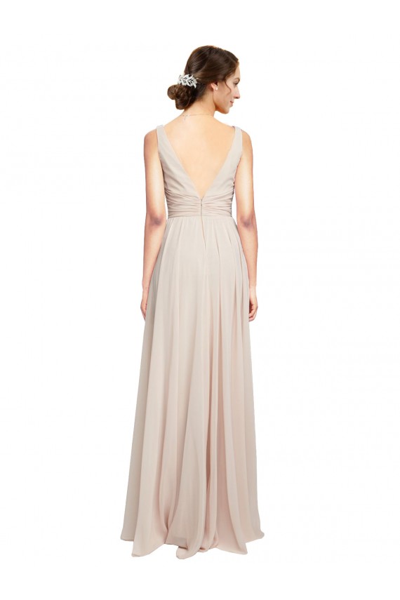 Long V-Neck Chiffon Bridesmaids Dress with Double Straps Bristol