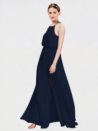High Halter Chiffon Bridesmaid Dress with Side Slit Bristol