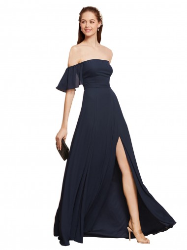Off the Shoulder Floaty Sleeves Chiffon Bridesmaid Dress / Prom Dress with High Slit Bristol