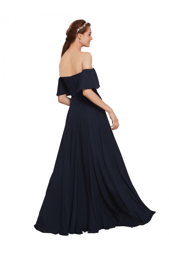 Off the Shoulder Floaty Sleeves Chiffon Bridesmaid Dress / Prom Dress with High Slit Bristol