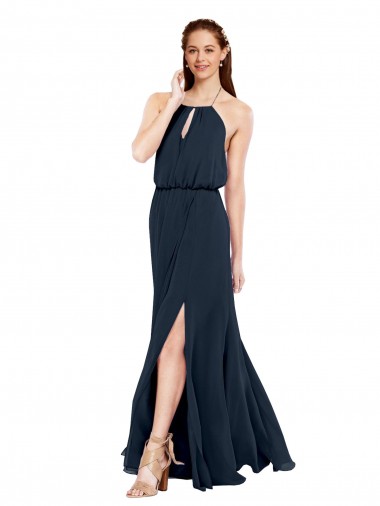 Grecian Style Halter Chiffon Bridesmaid Dress with Keyhole and Slit Bristol