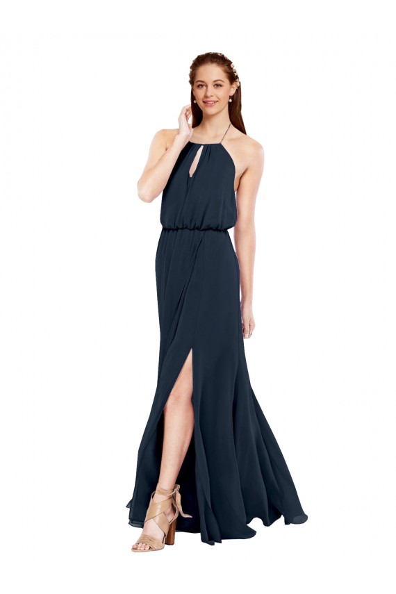 Grecian Style Halter Chiffon Bridesmaid Dress with Keyhole and Slit Bristol