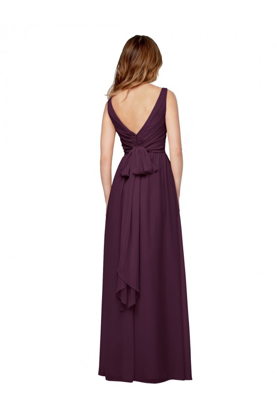 Plunging V-Neckline Long Chiffon Bridesmaid Dress with Deep V-Back Bristol