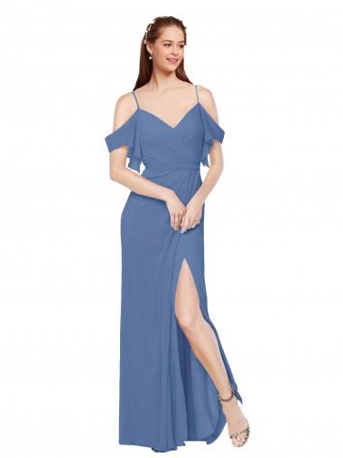 Mock-Wrap Off the Shoulder Long Chiffon Bridesmaid Dress with Side Slit Bristol