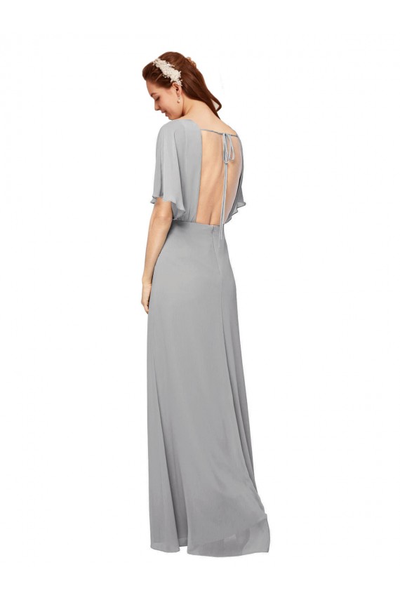 V-Neck Long Chiffon Bridesmaid Dress with Dolman Sleeved Bodice and Slit Bristol