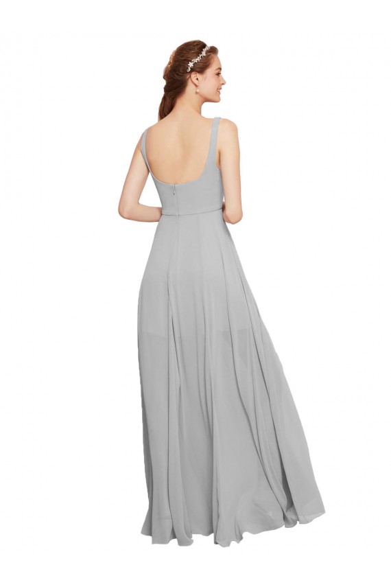 Squre Necked Long Chiffon Bridesmaid Dress with Front Slit Bristol