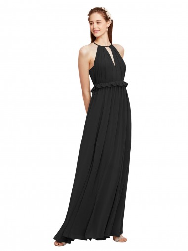 Halter Neck Front Keyhole Chiffon Bridesmaid Dress with Shirred Waist Bristol
