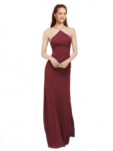 High Halter Neck Long Chiffon Bridesmaid Dress with Low Scoop Back Bristol