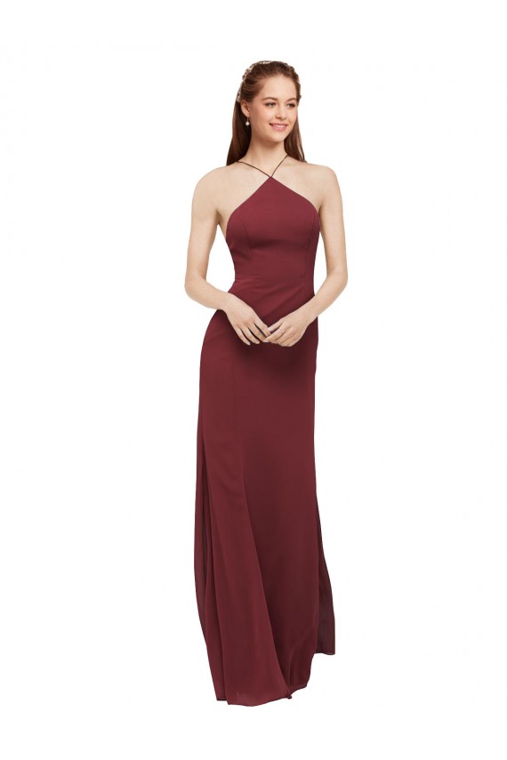 High Halter Neck Long Chiffon Bridesmaid Dress with Low Scoop Back Bristol