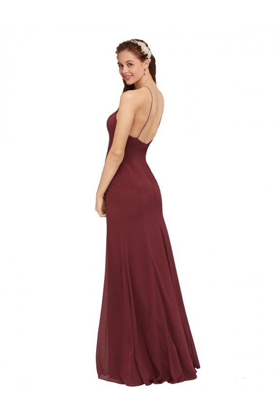 High Halter Neck Long Chiffon Bridesmaid Dress with Low Scoop Back Bristol