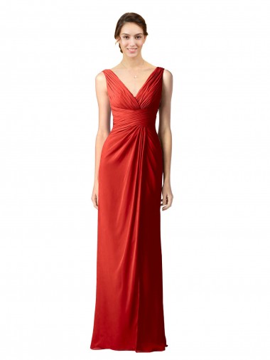 Shirred Long Floor Length Chiffon Bridesmaid Dress with V-Back Bristol
