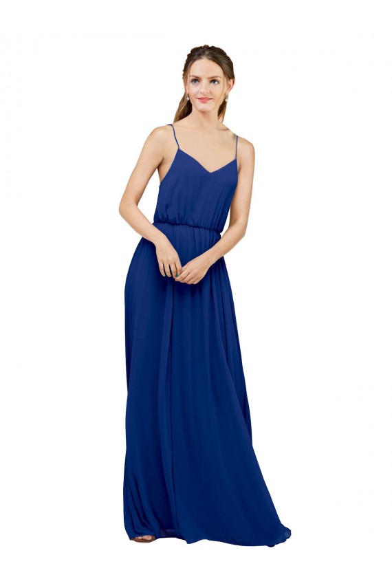 Long Chiffon Bridesmaid Dress with Spaghetti Strap Bodice Bristol