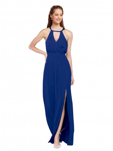 High Keyhole Neck Long Chiffon Bridesmaid Dress with Slit Bristol