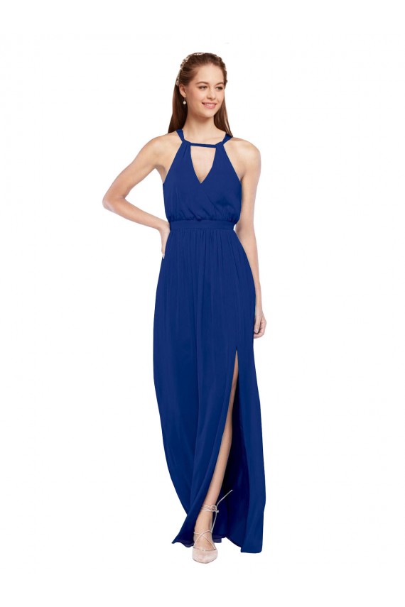 High Keyhole Neck Long Chiffon Bridesmaid Dress with Slit Bristol