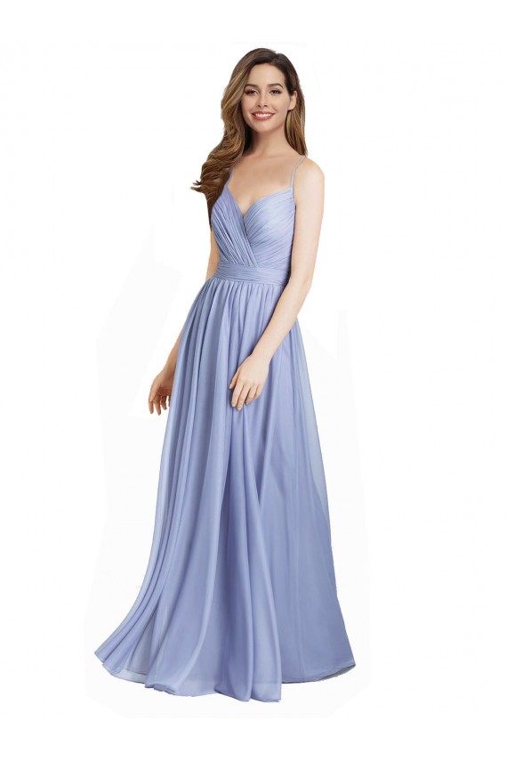 Ruched Criss Over Bodice Chiffon Bridesmaid Dress with Lace Open Back Bristol