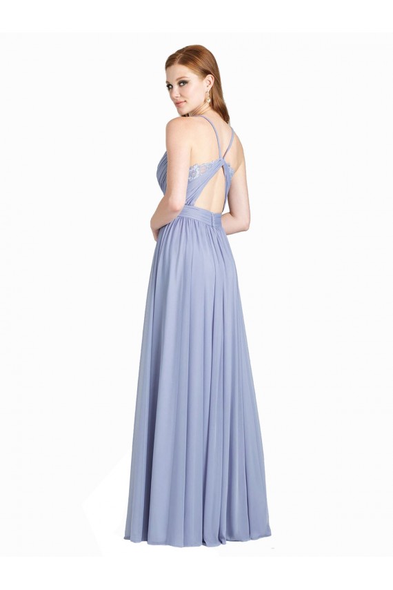 Ruched Criss Over Bodice Chiffon Bridesmaid Dress with Lace Open Back Bristol