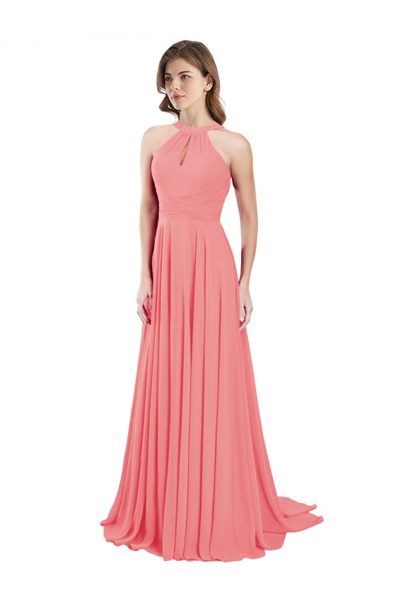 Draped A-Line Chiffon Bridesmaid Dress with Halter Keyhole Neckline Bristol