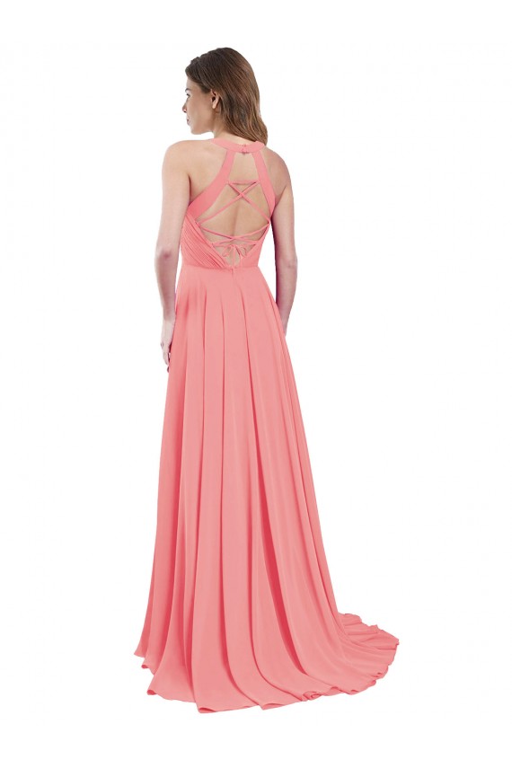Draped A-Line Chiffon Bridesmaid Dress with Halter Keyhole Neckline Bristol