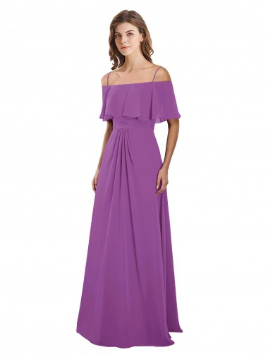 Draped Off The Shoulder Chiffon Bridesmaid Dress with Spaghetti Straps and Ruffled Neckline Bristol