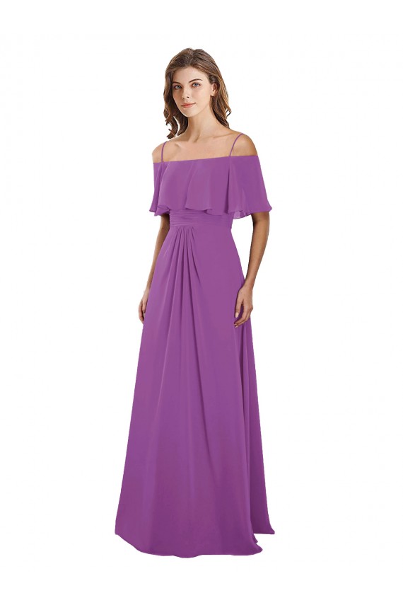 Draped Off The Shoulder Chiffon Bridesmaid Dress with Spaghetti Straps and Ruffled Neckline Bristol
