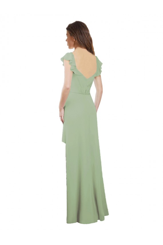 Draped Sweetheart Chiffon Bridesmaid Dress with Ruffled Cap Sleeves Bristol