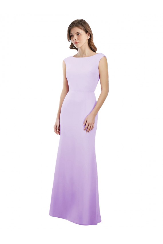 Chiffon Column Bridesmaid Dress with High Round Neckline and Cap Sleeves Bristol
