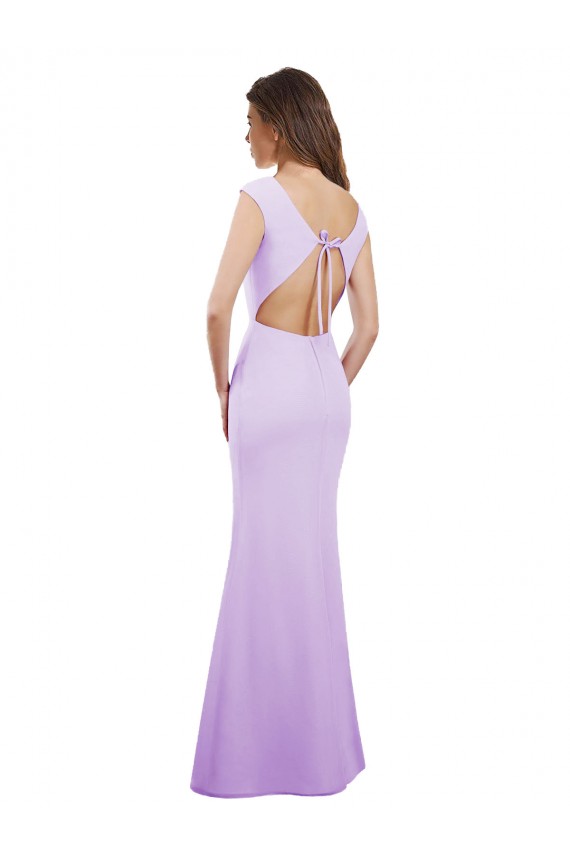 Chiffon Column Bridesmaid Dress with High Round Neckline and Cap Sleeves Bristol
