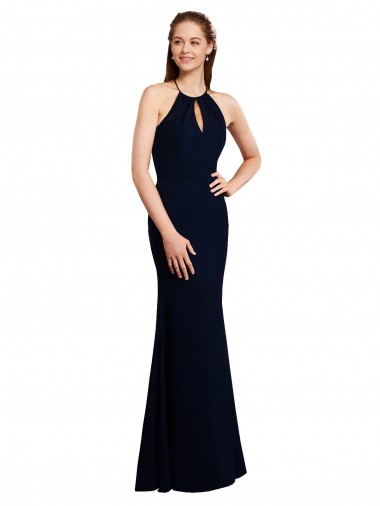 Fluted Long Chiffon Bridesmaid Dress with Halter Neckline and Keyhole Bristol