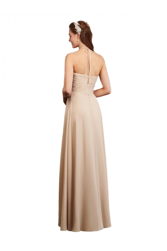 Draped Halter Neck Long Chiffon Bridesmaid Dress with Tie Back Bristol