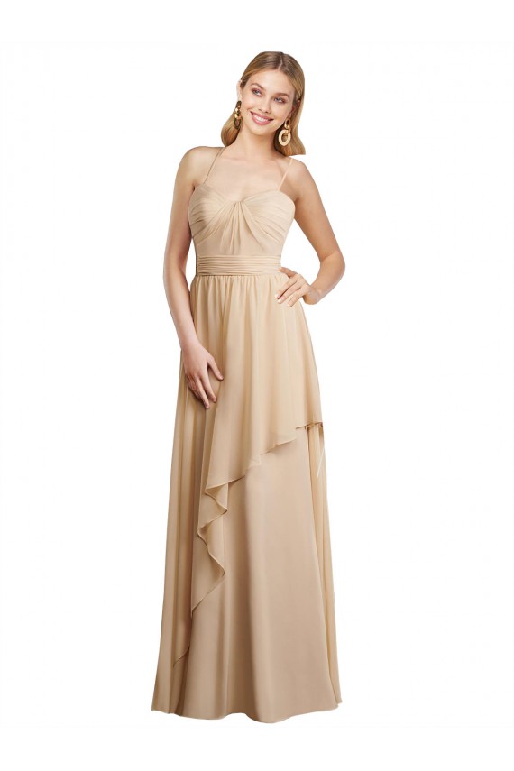 Draped Long Chiffon A-Line Dress with Cascading Ruffles Bristol