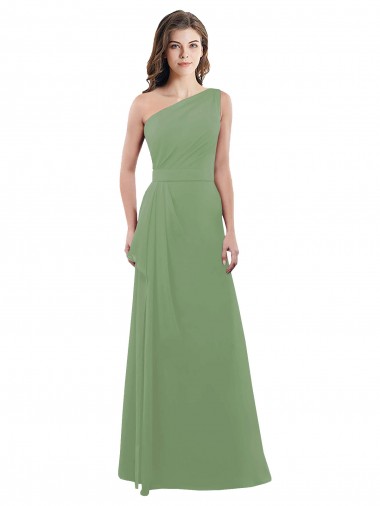 One Shoulder Chiffon Bridesmaid Dress with Pleats and Side Slit Bristol