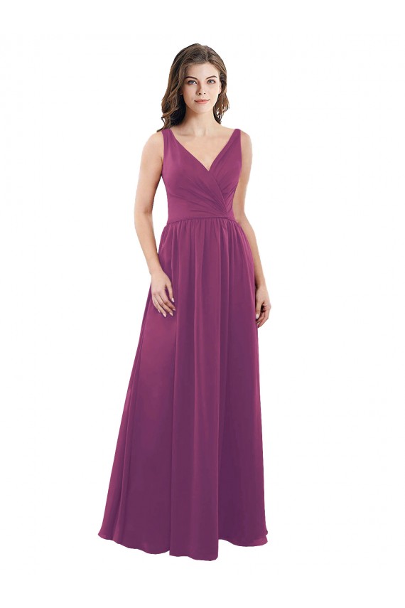 Long Chiffon A-Line Bridesmaid Dress with V-Neck Wrap Bodice Bristol