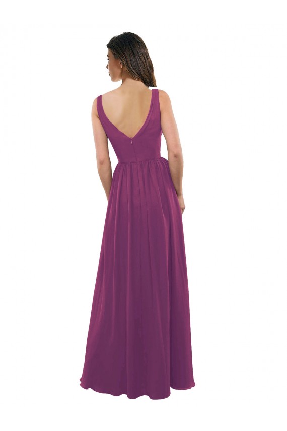 Long Chiffon A-Line Bridesmaid Dress with V-Neck Wrap Bodice Bristol