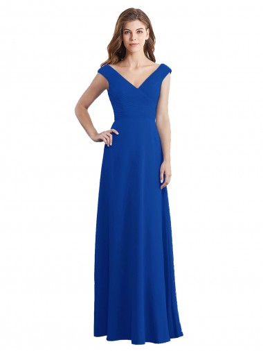 Draped Shoulder V-Neck Long Chiffon Bridesmaid Dress Bristol