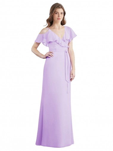 Ruffled Neckline Cold Shoulder Long Chiffon Bridesmaid Dress Bristol