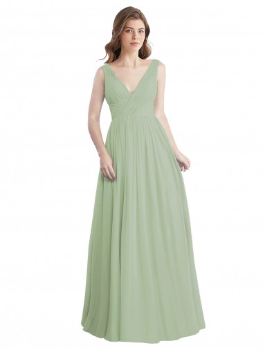 V-Neck A-Line Long Chiffon Bridesmaid Dress with Draped Bodice Bristol