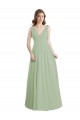 V-Neck A-Line Long Chiffon Bridesmaid Dress with Draped Bodice Bristol