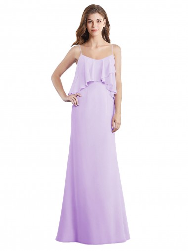 Scoop Neck Long Chiffon Bridesmaid Dress with Cross Over Neckline Flounce Bristol