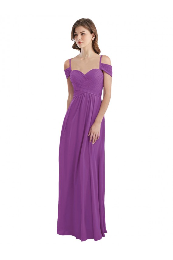 Cold Shoulder Long Chiffon Bridesmaid Dress with Ruching Details Bristol