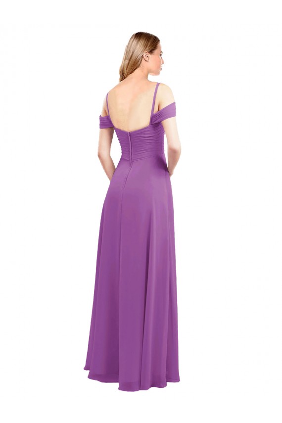 Cold Shoulder Long Chiffon Bridesmaid Dress with Ruching Details Bristol