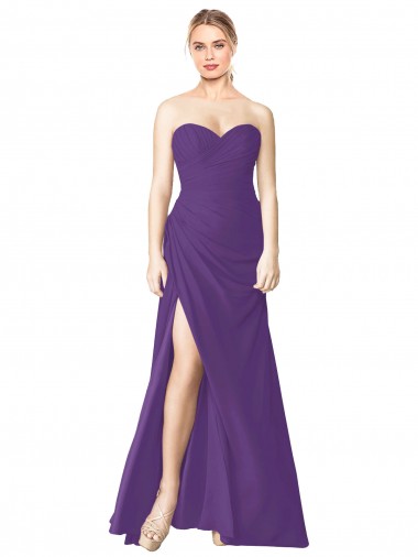 Strapless Chiffon Bridesmaid Dress with Pleated Wrap Bodice and Side Slit Bristol